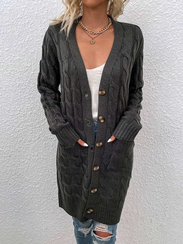 Women's Solid Color Cable Knit Cardigan Sweater