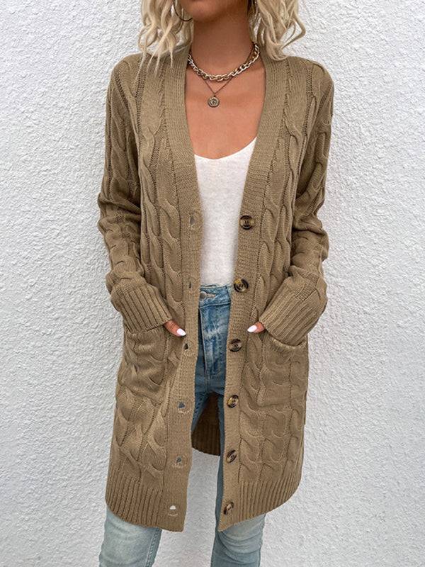 Women's Solid Color Cable Knit Cardigan Sweater