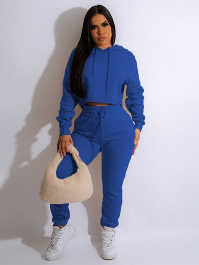 Women's solid color casual hooded sweatsuit sets