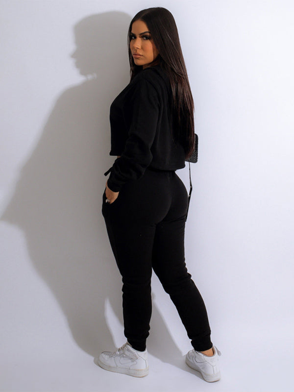Women's solid color casual hooded sweatsuit sets