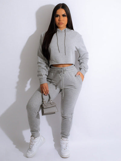 Women's solid color casual hooded sweatsuit sets