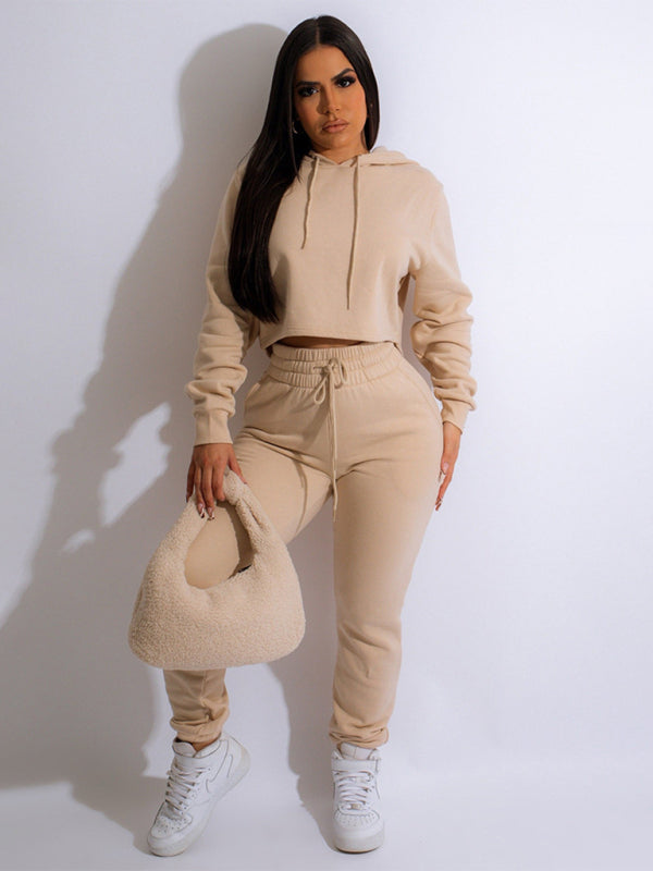 Women's solid color casual hooded sweatsuit sets