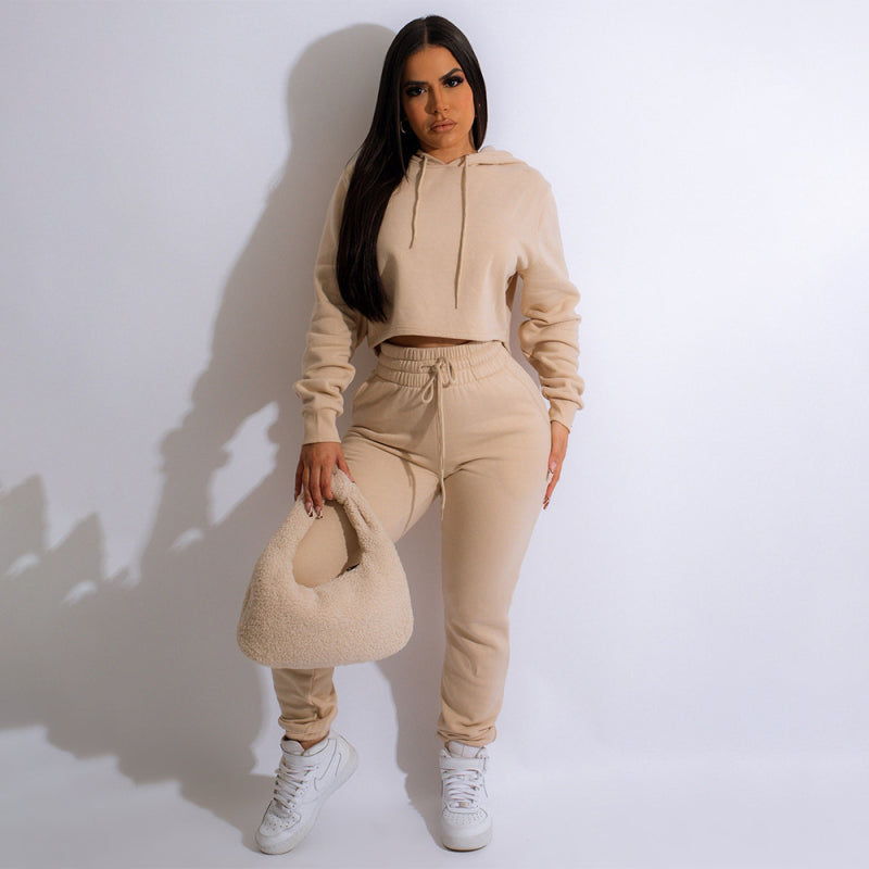 Women's solid color casual hooded sweatsuit sets