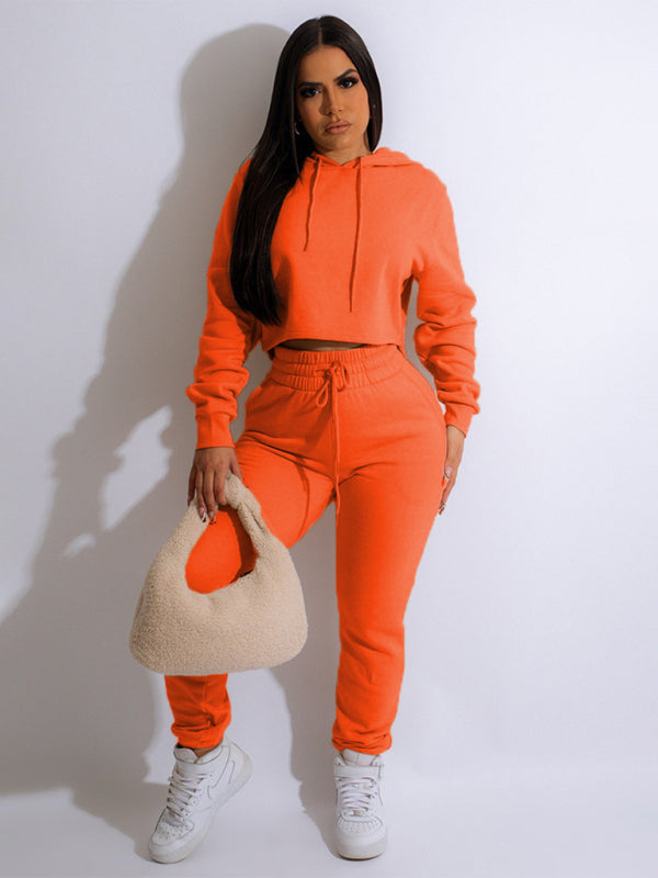 Women's solid color casual hooded sweatsuit sets