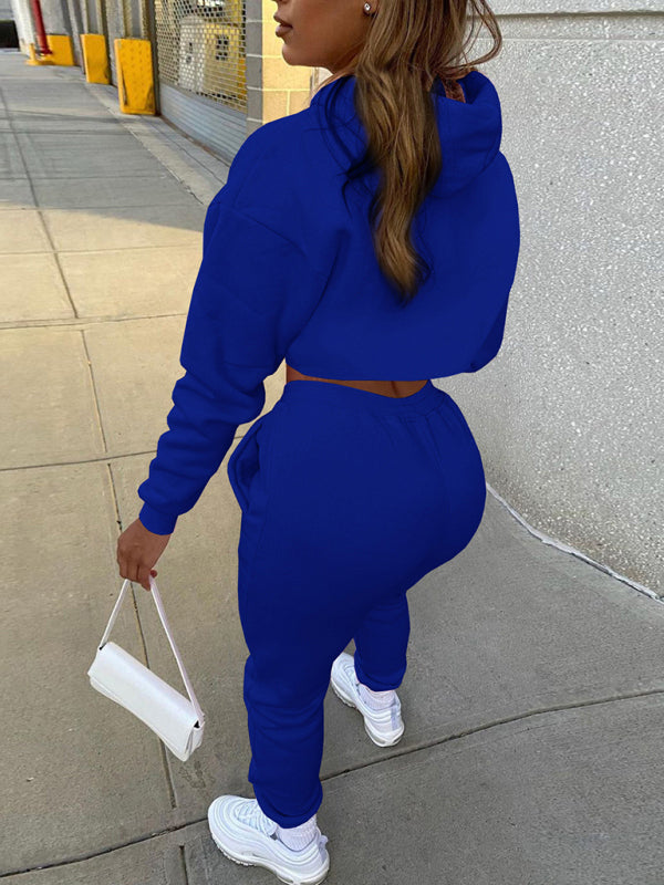 Women's Drawstring Solid Color Hoodie Long Sleeve Vest Three-Piece Set