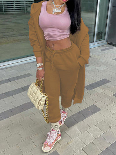 women's long hoodie set