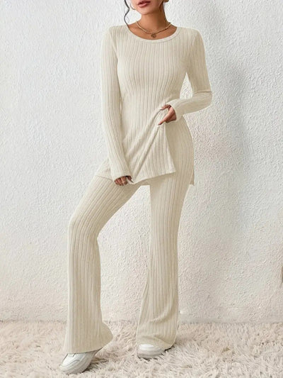 Women's slim side slit knitted two-piece set