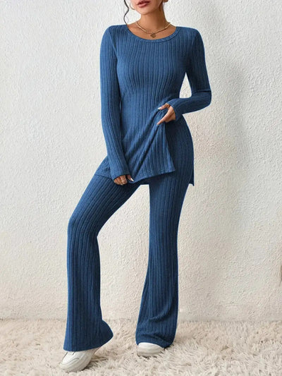 Women's slim side slit knitted two-piece set