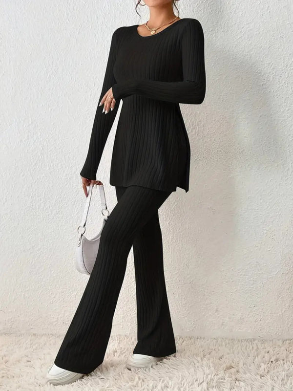 Women's slim side slit knitted two-piece set