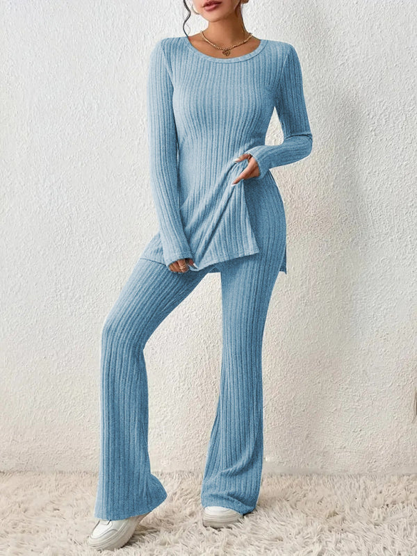 Women's slim side slit knitted two-piece set
