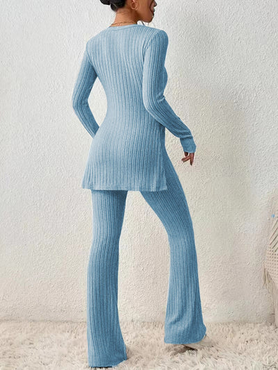 Women's slim side slit knitted two-piece set