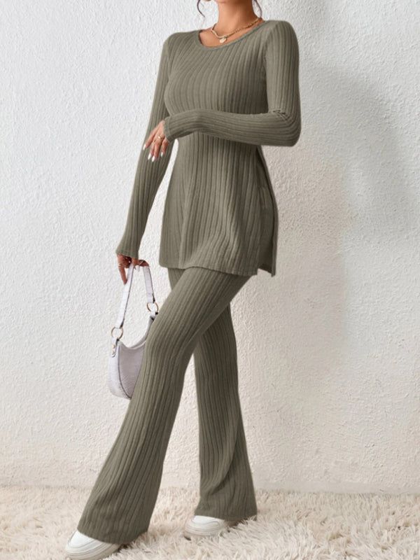 Women's slim side slit knitted two-piece set