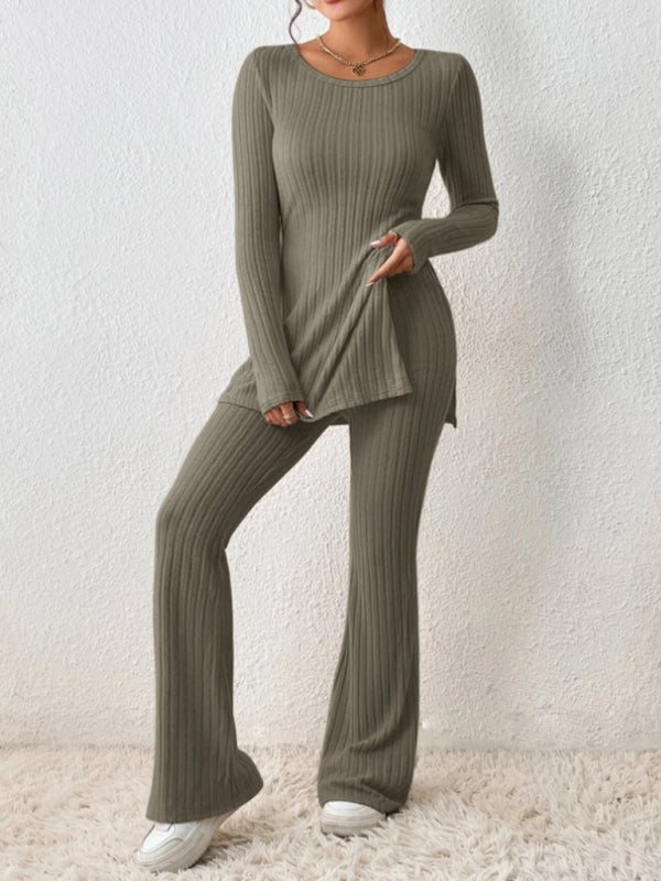Women's slim side slit knitted two-piece set