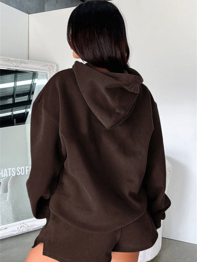 Women's loose solid color sweatshirt shorts set