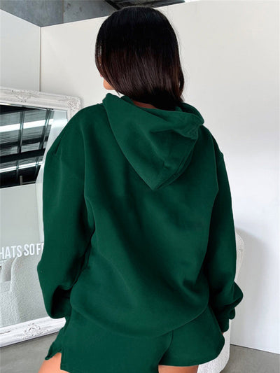 Women's loose solid color sweatshirt shorts set