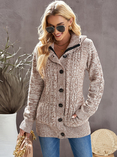 Women's knitted hooded long-sleeved cardigan