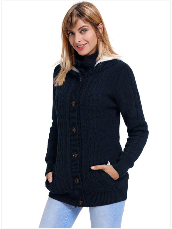Women's knitted hooded long-sleeved cardigan