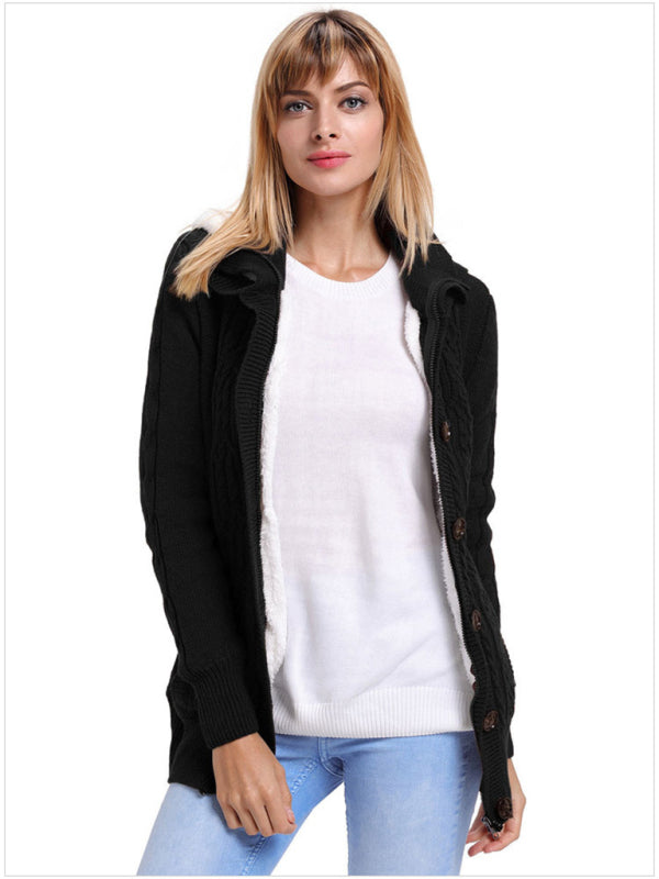 Women's knitted hooded long-sleeved cardigan