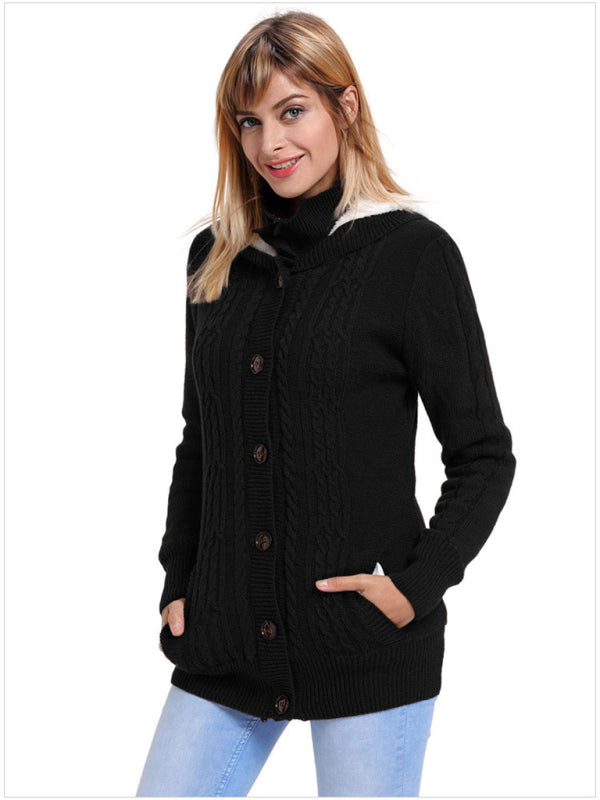 Women's knitted hooded long-sleeved cardigan