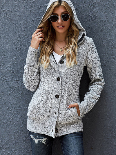 Women's knitted hooded long-sleeved cardigan