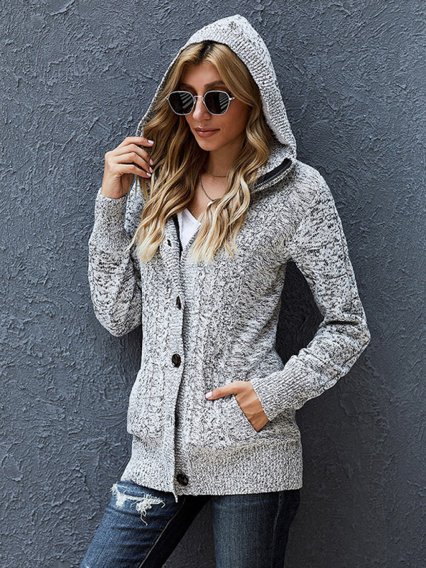 Women's knitted hooded long-sleeved cardigan
