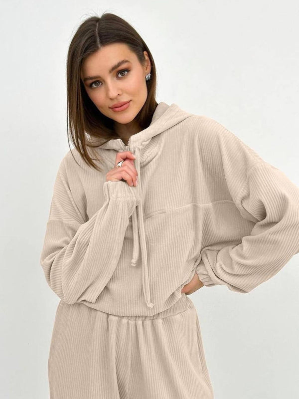 Long sleeve hooded zipper women's set