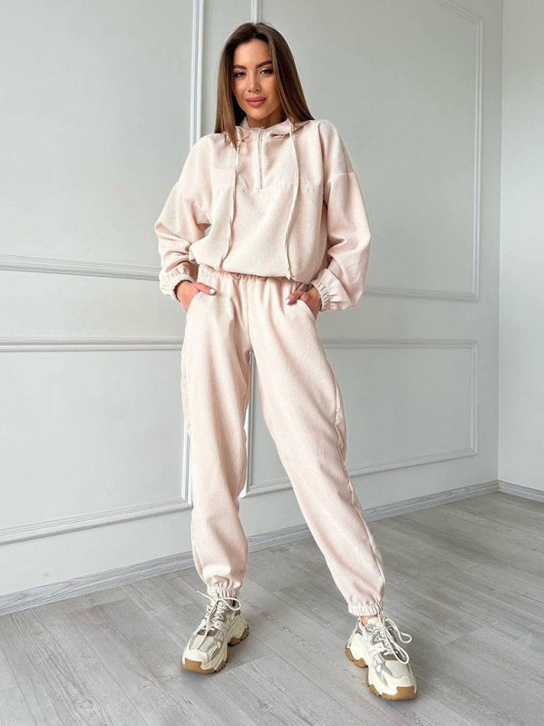 Long sleeve hooded zipper women's set