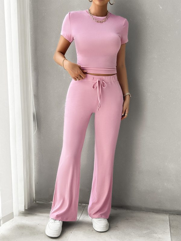 Women's Temperament Solid Color Round Neck Set
