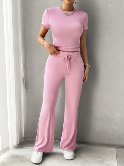 Women's Temperament Solid Color Round Neck Set